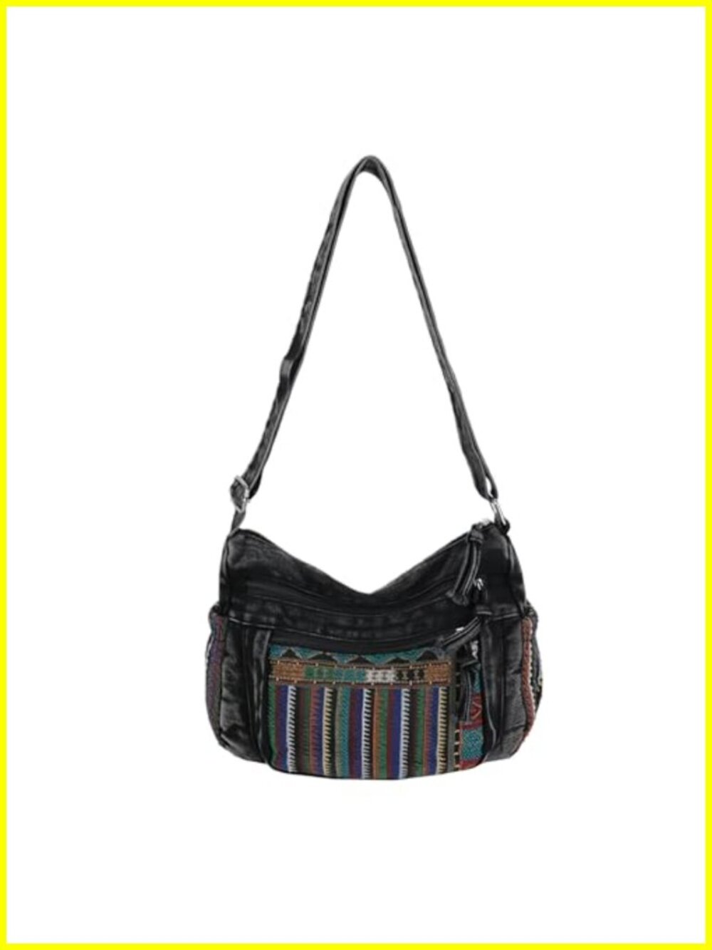 Boho Crossbody Bag with Pockets, Adjustable Strap, Canvas Denim Purse for Women